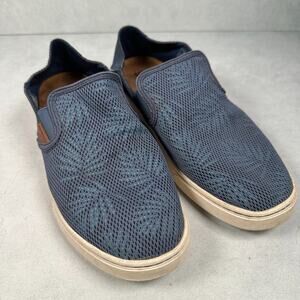 Olukai Shoes Womens 9 Blue Palm Leaves Tropical Pehuea Sneakers Slip On Comfort